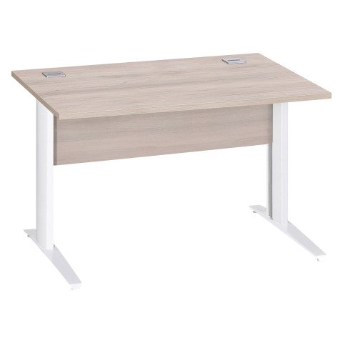 Mesa recta patas metal en "L" Excellens roble gris An 120 cm con panel de fondo recto patas blancas