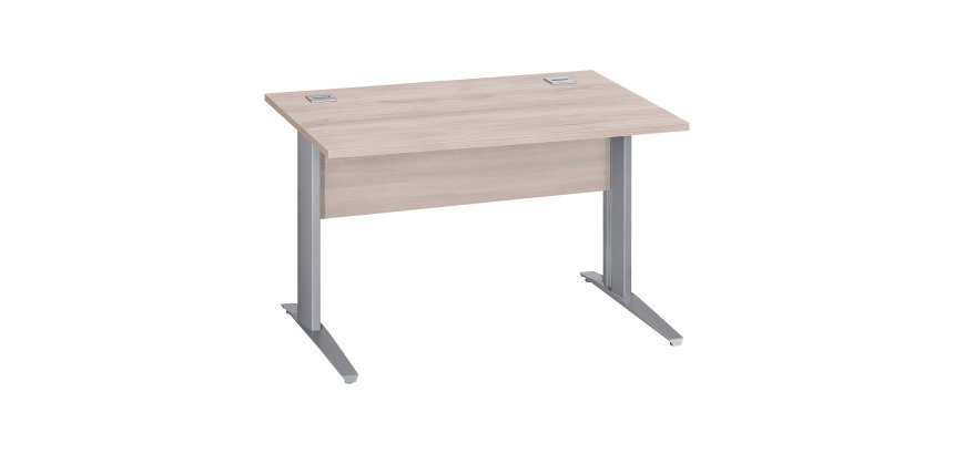 Bureau droit Essens Métal L 120 cm plateau + voile de fond bois droit chêne gris - pied métal L