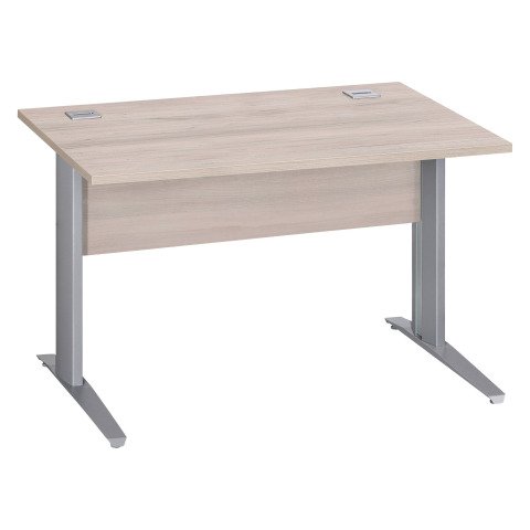 Mesa recta patas metal en "L" Excellens roble gris An 120 cm con panel de fondo recto patas aluminio