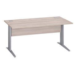 Bureau droit Essens Métal L 160 cm plateau + voile de fond bois droit chêne gris - pied métal L