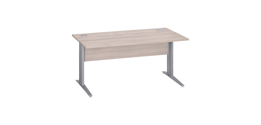 Bureau droit Essens Métal L 160 cm plateau + voile de fond bois droit chêne gris - pied métal L