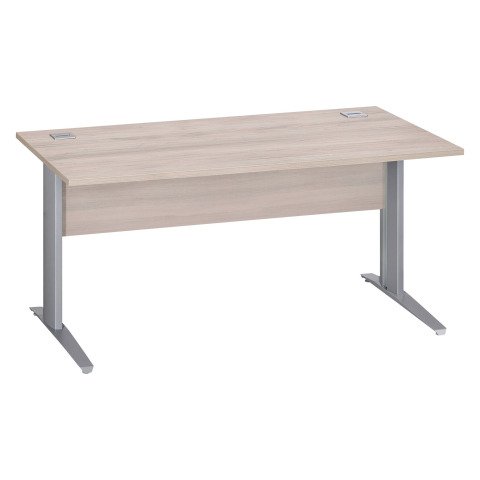 Mesa recta patas metal en "L" Excellens roble gris An 160 cm con panel de fondo recto patas aluminio
