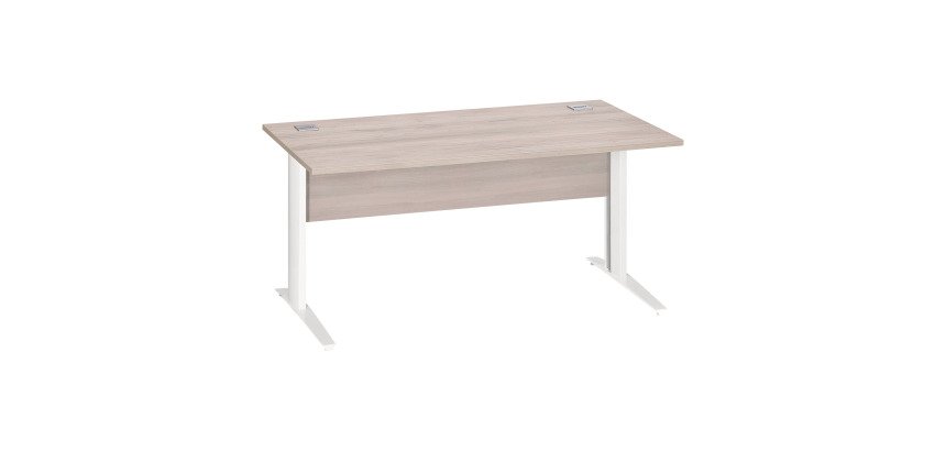 Bureau droit Essens Métal L 160 cm plateau + voile de fond bois droit chêne gris - pied métal L