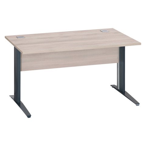 Mesa recta patas metal en "L" Excellens roble gris An 140 cm con panel de fondo recto patas antracita