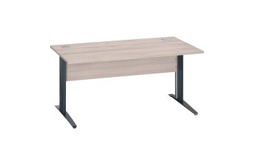 Rechter Schreibtisch Excellens Metall L 160 cm Tischplatte + Sichtblende Holz rechte Eiche Grau - Metallfuß L