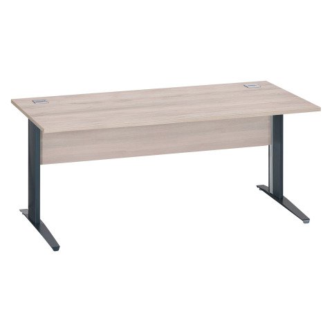 Mesa recta patas metal en "L" Excellens roble gris An 180 cm con panel de fondo recto patas antracitas