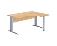 Compacte werkpost Excellens Metaal L 160 cm bijzet rechts blad + rechte houten beenafscherming in beuk - metalen L-vormige poot