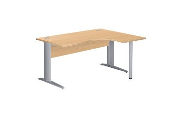 Compacte werkpost Excellens Metaal L 160 cm bijzet rechts blad + rechte houten beenafscherming in beuk - metalen L-vormige poot