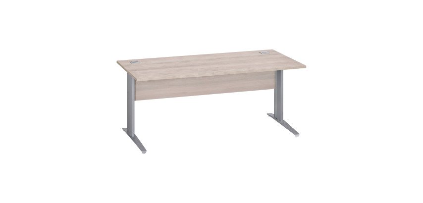 Bureau droit Essens Métal L 180 cm plateau + voile de fond bois droit chêne gris - pied métal L