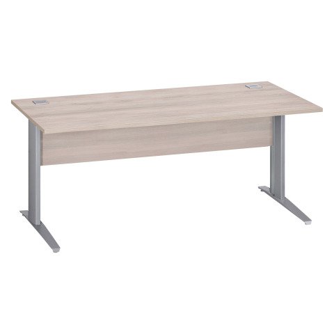 Mesa recta patas metal en "L" Excellens roble gris An 180 cm con panel de fondo recto patas aluminio