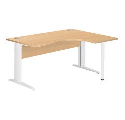 Bureau compact Essens Métal L 160 cm retour à droite plateau + voile de fond bois droit hêtre - pied métal L