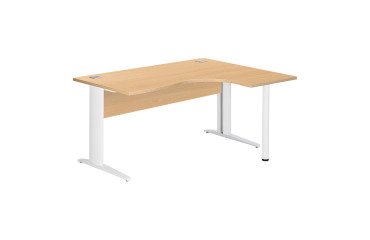 Kompakter Schreibtisch Excellens Metall L 160 cm rechte Rückkehrplatte + Rückwand aus geradem Buchenholz - Metallfuß L