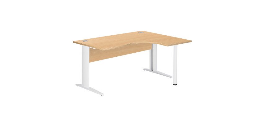 Bureau compact Essens Métal L 160 cm retour à droite plateau + voile de fond bois droit hêtre - pied métal L