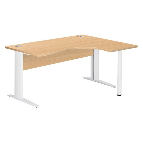 Mesa compacta patas metal "L" Excellens Haya An 160 cm ala derecha con panel de fondo recto patas blancas