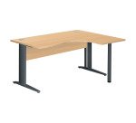 Compacte werkpost Excellens Metaal L 160 cm bijzet rechts blad + rechte houten beenafscherming in beuk - metalen L-vormige poot