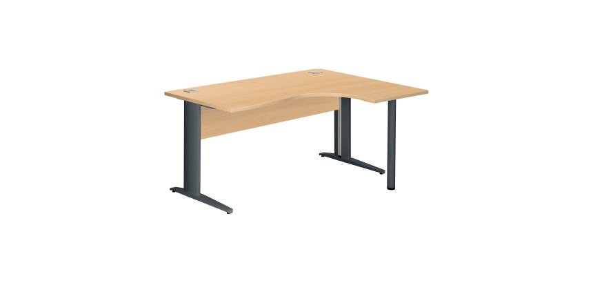 Compacte werkpost Excellens Metaal L 160 cm bijzet rechts blad + rechte houten beenafscherming in beuk - metalen L-vormige poot