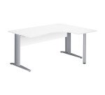 Compacte werkpost Excellens Metaal L 160 cm bijzet rechts blad + rechte houten beenafscherming in wit - metalen L-vormige poot