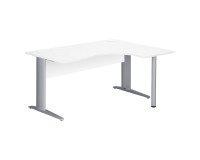 Compacte werkpost Excellens Metaal L 160 cm bijzet rechts blad + rechte houten beenafscherming in wit - metalen L-vormige poot