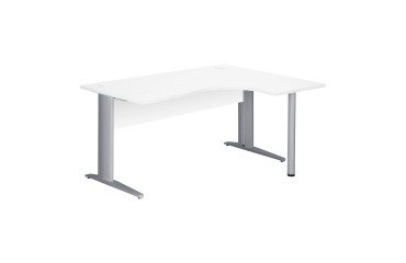 Kompaktes Büro Excellens Metall L 160 cm rechtsseitig Rückkehr Platte + weiße gerade Holzblende - Metallfuß L