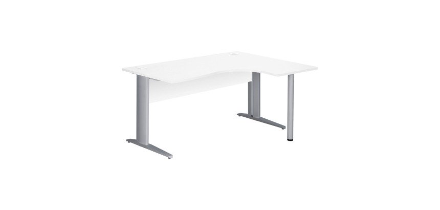 Compacte werkpost Excellens Metaal L 160 cm bijzet rechts blad + rechte houten beenafscherming in wit - metalen L-vormige poot