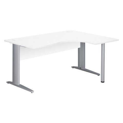 Mesa compacta patas metal "L" Excellens blanca An 160 cm ala derecha con panel de fondo recto patas aluminio