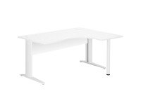 Compacte werkpost Excellens Metaal L 160 cm bijzet rechts blad + rechte houten beenafscherming in wit - metalen L-vormige poot