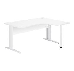 Bureau compact Essens Métal L 160 cm retour à droite plateau + voile de fond bois droit blanc - pied métal L