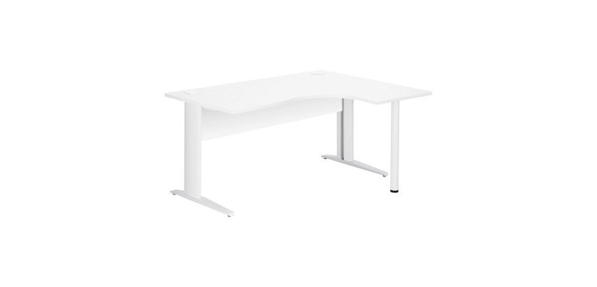 Bureau compact Essens Métal L 160 cm retour à droite plateau + voile de fond bois droit blanc - pied métal L