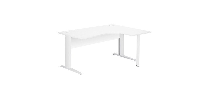 Compact desk Excellens Metal L 160 cm right return top + white straight wood modesty panel - metal leg L