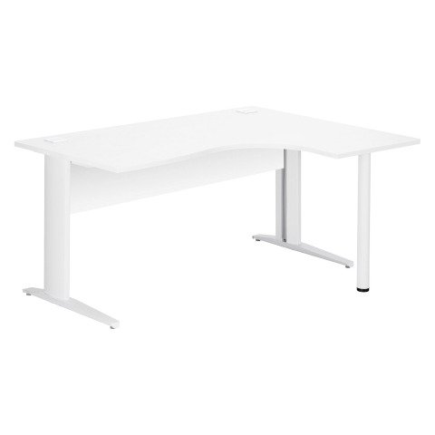 Mesa compacta patas metal "L" Excellens blanca An 160 cm ala derecha con panel de fondo recto patas blancas