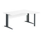 Compacte werkpost Excellens Metaal L 160 cm bijzet rechts blad + rechte houten beenafscherming in wit - metalen L-vormige poot