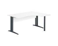 Compact desk Excellens Metal L 160 cm right return top + white straight wood modesty panel - metal leg L