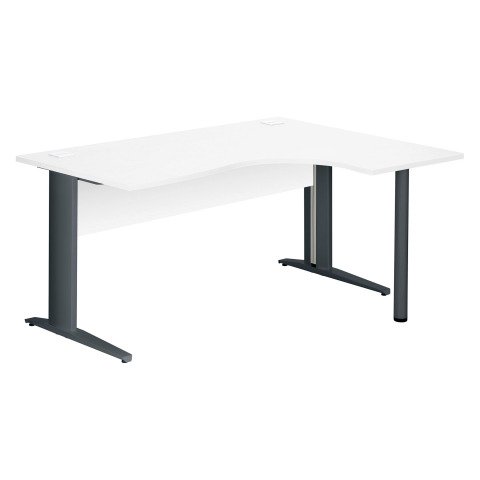 Mesa compacta patas metal "L" Excellens blanca An 160 cm ala derecha con panel de fondo recto patas antracitas