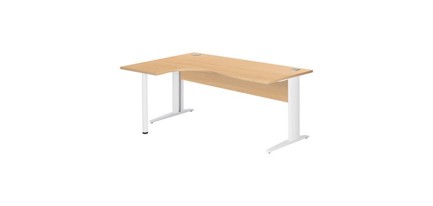 Compacte werkpost Excellens Metaal L 180 cm bijzet links blad + rechte houten beenafscherming in beuk - metalen L-vormige poot