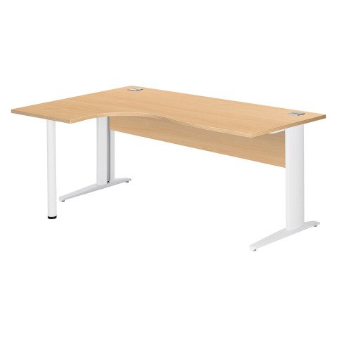 Mesa compacta patas metal "L" Excellens haya An 180 cm ala izquierda con panel de fondo recto patas blancas