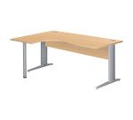 Bureau compact Excellens Métal L 180 cm retour à gauche plateau + voile de fond bois droit hêtre - pied métal L