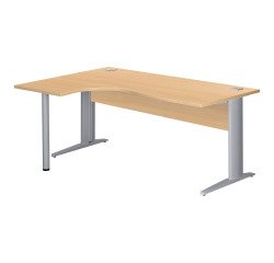 Bureau compact Excellens Métal L 180 cm retour à gauche plateau + voile de fond bois droit hêtre - pied métal L