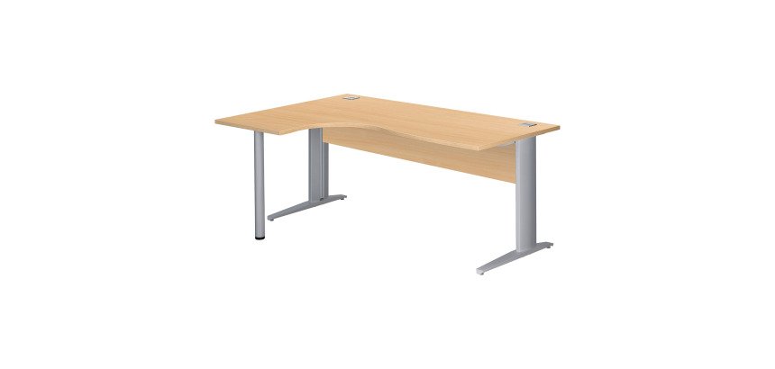 Bureau compact Excellens Métal L 180 cm retour à gauche plateau + voile de fond bois droit hêtre - pied métal L