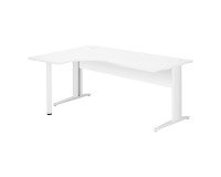 Compact desk Excellens Metal L 180 cm left return top + white straight wood modesty panel - metal leg L