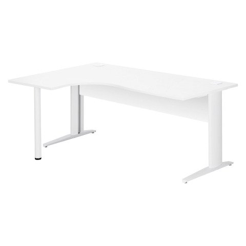 Mesa compacta patas metal "L" Excellens Blanca An 180 cm ala izquierda con panel de fondo recto patas blancas
