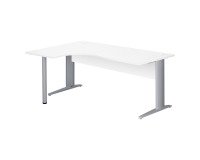 Compacte werkpost Excellens Metaal L 180 cm bijzet links blad + rechte houten beenafscherming in wit - metalen L-vormige poot