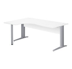 Bureau compact Essens Métal L 180 cm retour à gauche plateau + voile de fond bois droit blanc - pied métal L