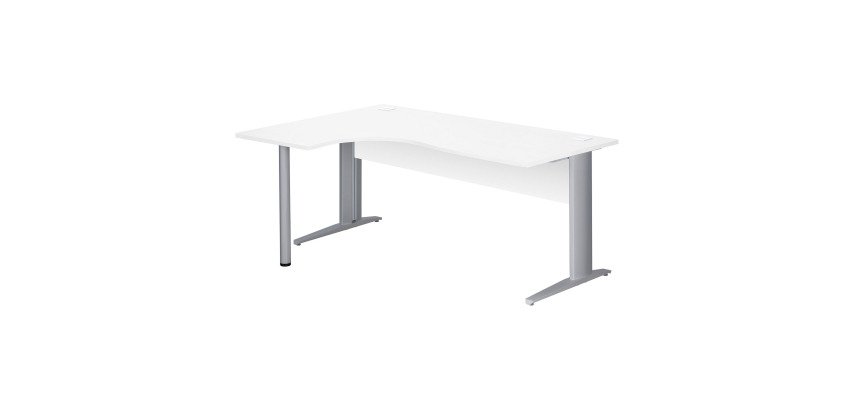 Bureau compact Essens Métal L 180 cm retour à gauche plateau + voile de fond bois droit blanc - pied métal L