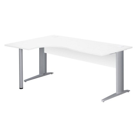 Mesa compacta patas metal "L" Excellens Blanca An 180 cm ala izquierda con panel de fondo recto patas aluminio