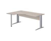 Bureau compact Excellens Métal L 180 cm retour à gauche plateau + voile de fond bois droit chêne gris - pied métal L