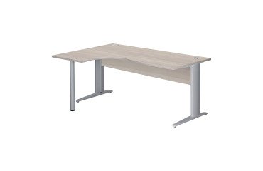 Kompaktschreibtisch Excellens Metall L 180 cm Rückkehr links Platte + Holzverblendung gerader Schürze graue Eiche - Metallfuß L