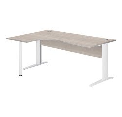 Bureau compact Essens Métal L 180 cm retour à gauche plateau + voile de fond bois droit chêne gris - pied métal L
