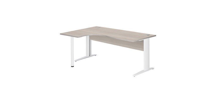 Excellens Metal Compact Desk L 180 cm left return top + straight wooden modesty panel grey oak - metal leg L
