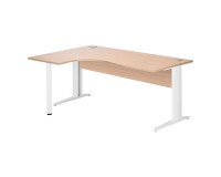 Compacte werkpost Excellens Metaal L 180 cm bijzet links blad + rechte houten beenafscherming in lichte eik - metalen L-vormige poot