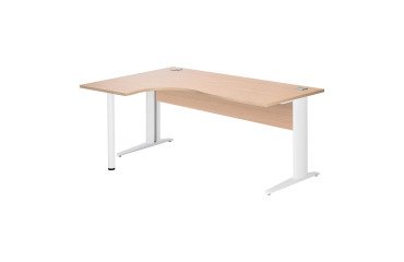 Compacte werkpost Excellens Metaal L 180 cm bijzet links blad + rechte houten beenafscherming in lichte eik - metalen L-vormige poot